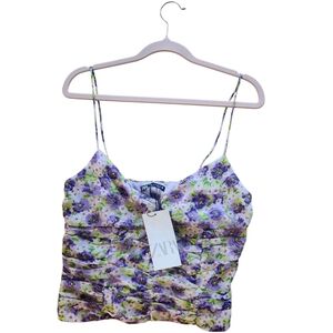 Zara Purple and Blue Ruched Camisole Top